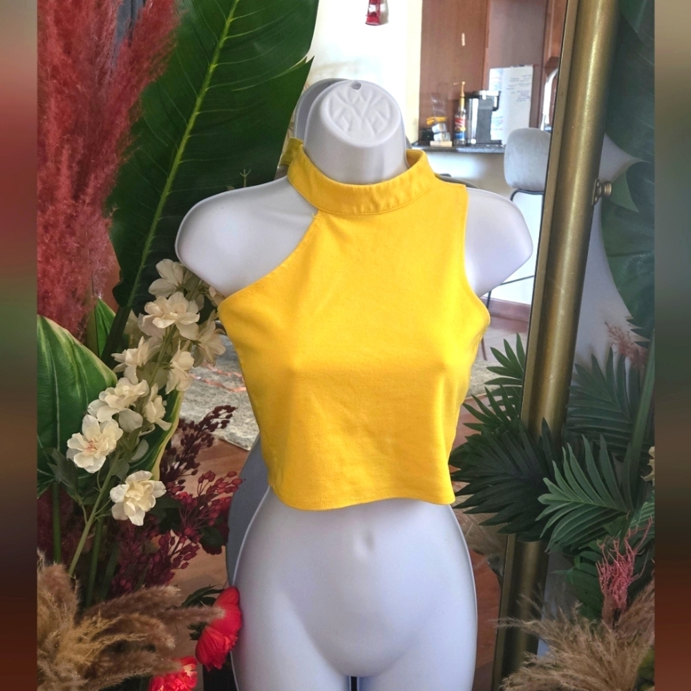Nicki Minaj Asymmetrical Yellow Collar Crop Top